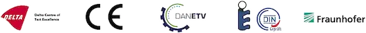 Logos - SolarVenti wurde getestet von Delta Centre of Test Excellen, CE, DANETV, E DIN, Fraunhofer